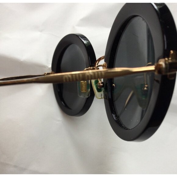 Miu Miu Round Black Sunglasses Made In Italy Gold Metal Arms CE UV Protection - Picture 6 of 15